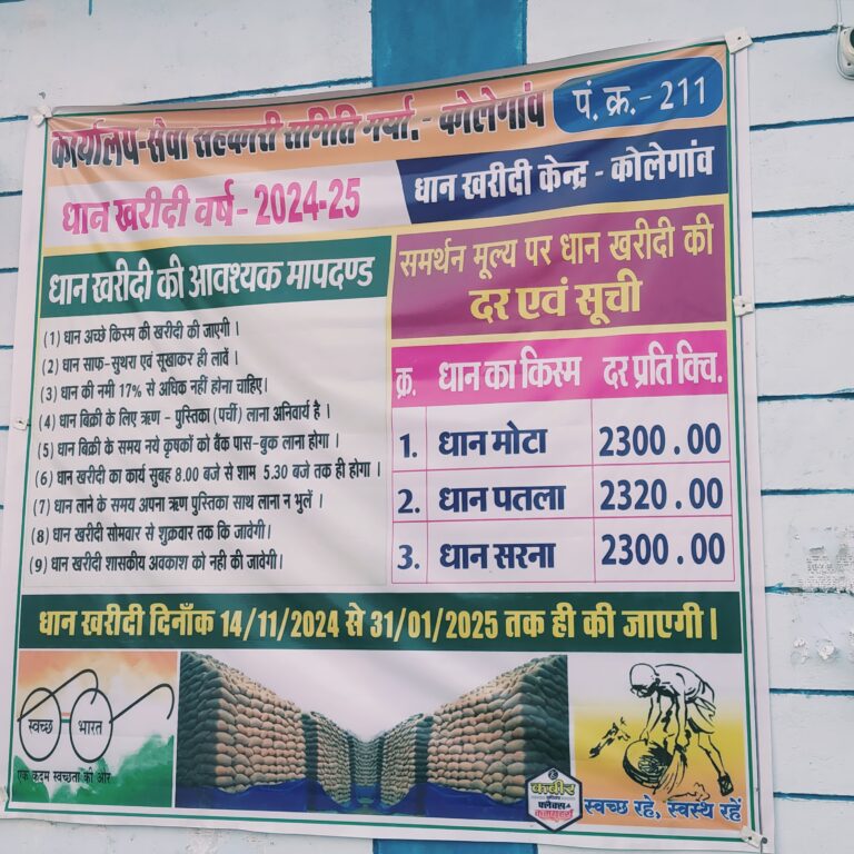 धान खरीदी केंद्र कोलेगांव में धान उठाव नही होने के कारण।  समिति को आने वाले समय में हो सक्ता है लाखो का नुकसान।